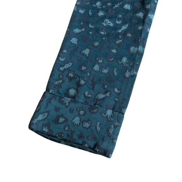 Tsumori Chiatso Cropped Length Slacks Pants Teal Print Trousers Size 10 Women's - Picture 4 of 11